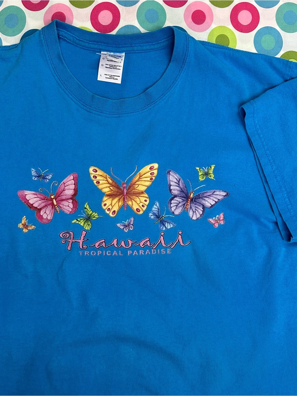 Vintage Hawaii Butterfly Graphic T-Shirt | Tropical Paradise Tee | Size L